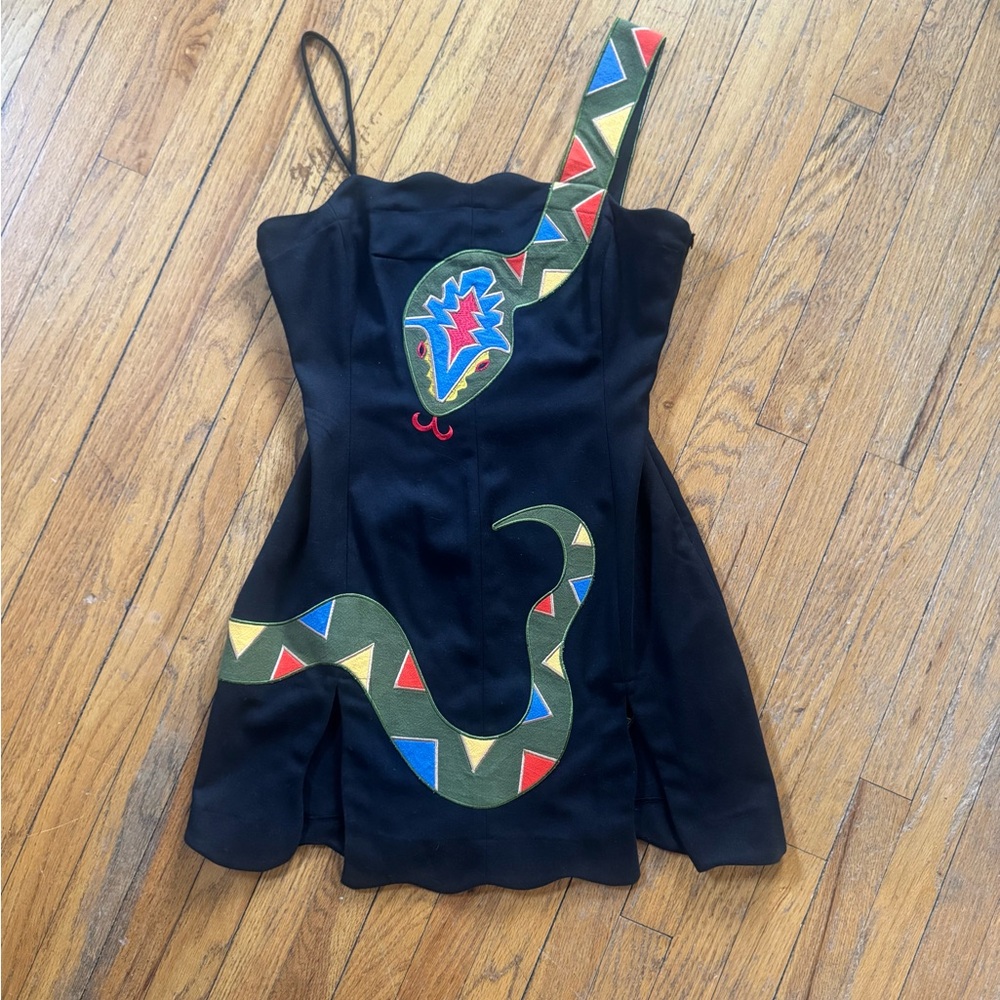 Fashion Brand Company Black Dress with Colorful Snake Design
